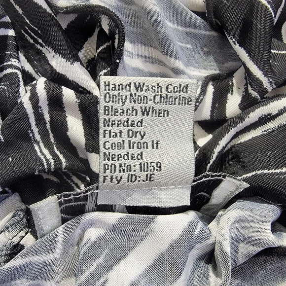 J Valdi Black White Chevron Sleeveless Maxi Dress Braided Staps Flutter Ruffle L - Picture 10 of 13